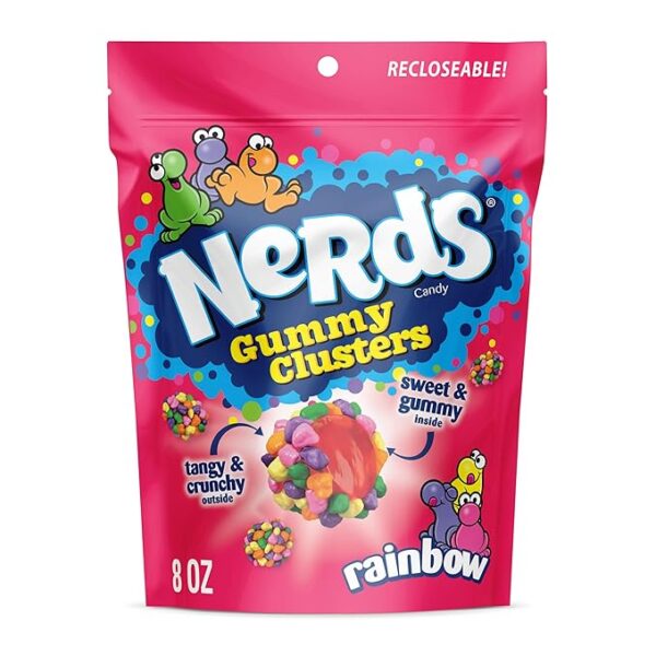 NERDS Gummy Clusters, Candy, Rainbow, Crunchy and Gummy, 8 oz