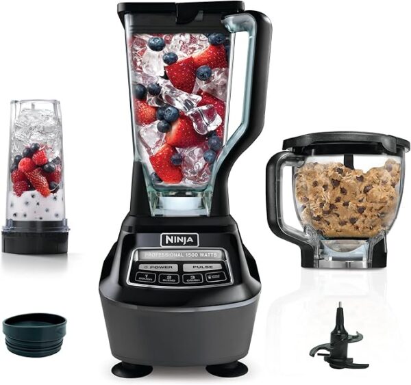 Limited time deal 30% OFF Ninja Blender, Food Processor, Blender for-Smoothies, Includes Pitcher, Smoothie Cup, and 8-Cup Bowl, Salsa, Dough, Shakes, Slush, and Frozen Drinks, Mega Kitchen System, 120 Volts, Black, BL770AMZ