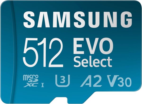 Limited time deal 18% OFF SAMSUNG EVO Select microSDMemory Card + Adapter, 512GB microSDXC, Up-to 160 MB/s, 4K UHD, UHS-I, C10, U3, V30, A2, for Mobile Phone, Smartphones, Nintendo-Switch, and Tablets (MB-ME512SA/AM)