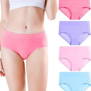 wirarpa Women's Underwear Cotton Mid Waisted Ladies Panties Full Coverage Briefs 4 Pack (Regular & Plus Size)