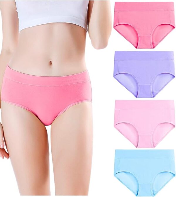 wirarpa Women's Underwear Cotton Mid Waisted Ladies Panties Full Coverage Briefs 4 Pack (Regular & Plus Size)