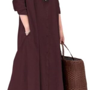 ZOCANIA Womens Button Down Cotton Linen Dress Long Sleeve Shirt Dress with Pockets