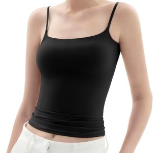 PUMIEY Women's Square Neck Tank Top Adjustable Spaghetti Straps Sleeveless Basic Tops Sharp Collection