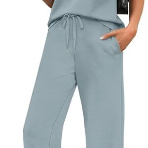 WIHOLL 2 Piece Sets for Women Casual Summer Travel Vacation Outfits Short Sleeve Wide Leg Crop Pants Lounge Sets