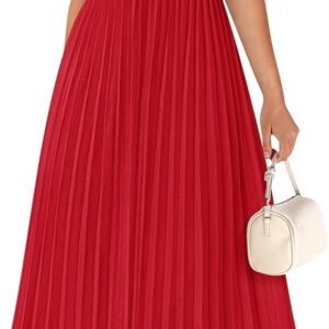 ZESICA Women's 2025 Summer Sleeveless Midi Dresses Casual Crewneck Ribbed Knit Pleated A Line Swing Long Party Dress