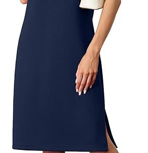 GRECERELLE 2025 Women Summer Round Neck Casual Loose Split Wrinkle-Free Midi Dress with Pockets (XS-3XL)