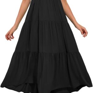 Women Summer Casual Flutter Sleeve Smocked Tiered Ankle Length Dress