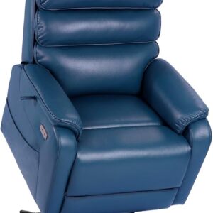 Dual Motor Lay Flat Power Lift Recliner Chair for Elderly, Leather Lift Chairs for Adults, Power Recliner Lift Sofa with Heat and Massage and Charging Ports, Navy Blue