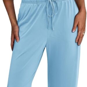 Ekouaer Women's 2 Piece Sets Outfits Short Sleeve Wide Leg Tracksuits Casual Lounge Set Matching Sets with Pockets
