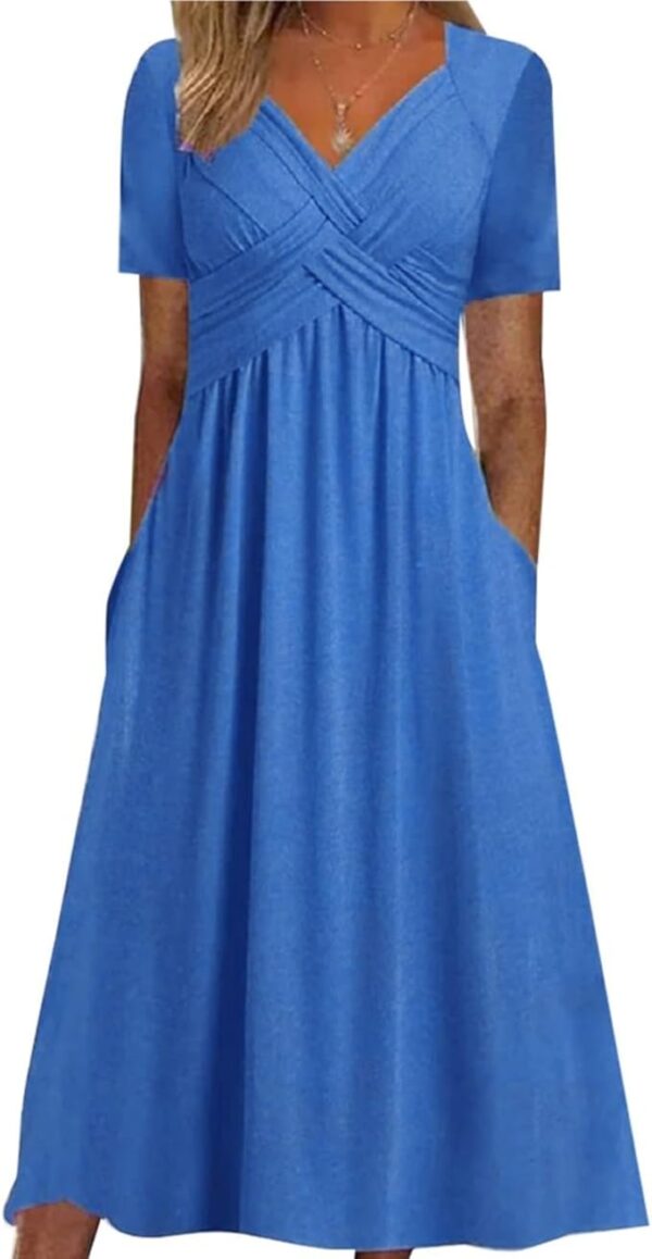 Womens Short Sleeve Dress Casual Plus Size V-Neck Maxi Dresses A Line