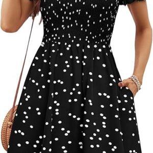 Berydress Women's Summer Dresses 2025 Pockets Short Sleeve Square Neck Flowy A Line Casual Boho Smocked Mini Sun Dress