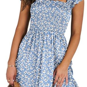 ANRABESS Women's Summer Casual Sleeveless Square Neck Dress 2025 Smocked Ruffle Backless Boho Beach Cute Teen Short Sundress