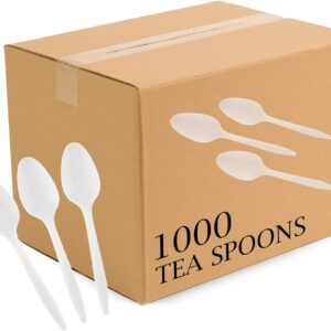 Plasticpro Cutlery Plastic Teaspoons Medium Weight Disposable Silverware White (1000 Count)