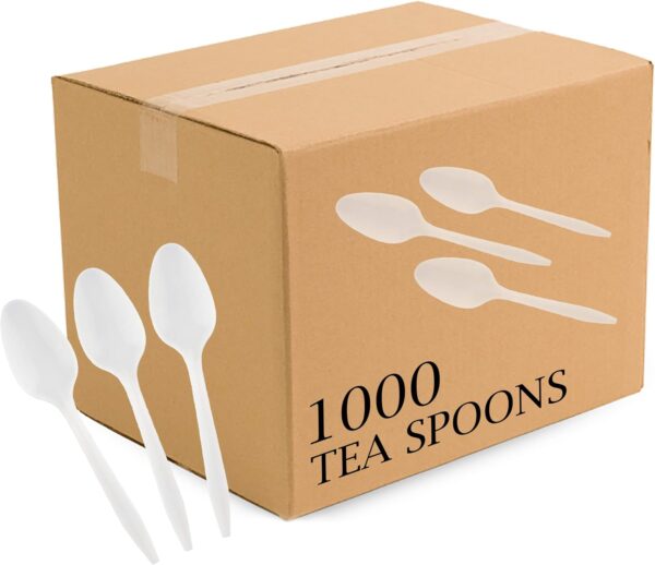 Plasticpro Cutlery Plastic Teaspoons Medium Weight Disposable Silverware White (1000 Count)