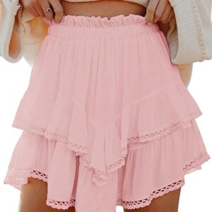 Flowy Shorts for Women Casual Boho Ruffle Tiered Skorts High Waist Mini Skirts Golf Tennis Crochet Shorts