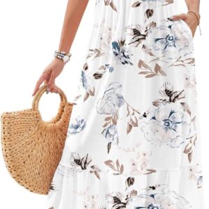 AUSELILY Womens Summer Maxi Dresses 2025 Casual Ruffle Sleeve Crewneck Loose Flowy Tiered Beach Sundress with Pockets