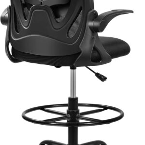 Primy Drafting Chair Tall Office Chair with Flip-up Armrests Executive Ergonomic Computer Standing Desk Chair with Lumbar Support and Adjustable Footrest...