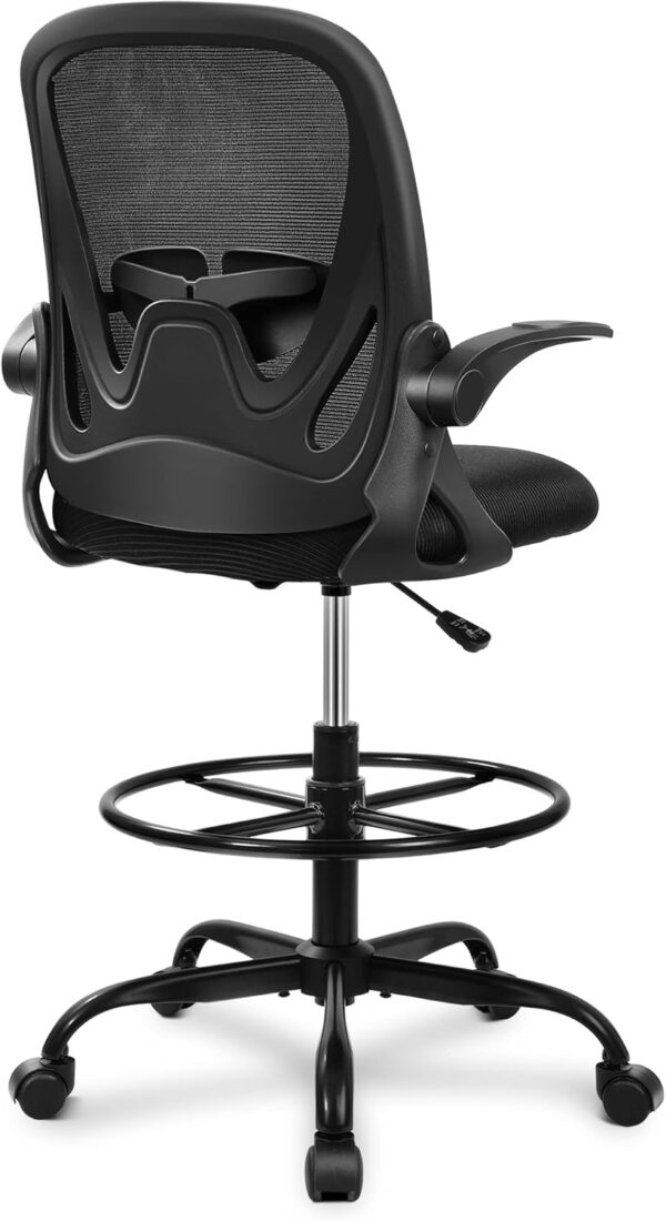 Primy Drafting Chair Tall Office Chair with Flip-up Armrests Executive Ergonomic Computer Standing Desk Chair with Lumbar Support and Adjustable Footrest...