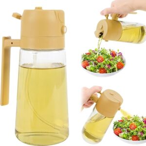 2-in-1 Olive Oil Sprayer & Dispenser - 16oz/470ml Glass Kitchen Bottle with Spray/Pour Function, for Air Fryer, Salad, Frying, BBQ (yellow)
