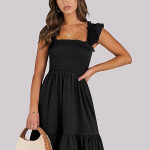 ANRABESS Women's Summer Casual Sleeveless Square Neck Dress 2025 Smocked Ruffle Backless Boho Beach Cute Teen Short Sundress