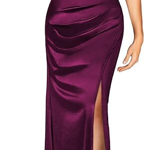 Miusol Women's Sexy Off Shoulder Satin High Split Ruched Style Evening Party Maxi Dress