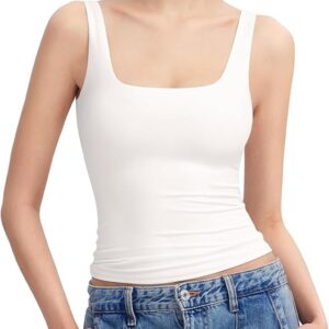 PUMIEY Women's Square Neck Tank Top Sleeveless Double Lined Basic Tops Sharp Collection