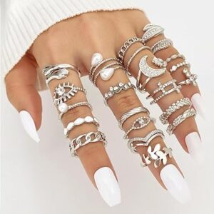 23pcs/set Fashionable Ring Set,Geometric Style And Bohemian Element Accent,Suitable For All Kinds Of Wear Embellishment Accessories