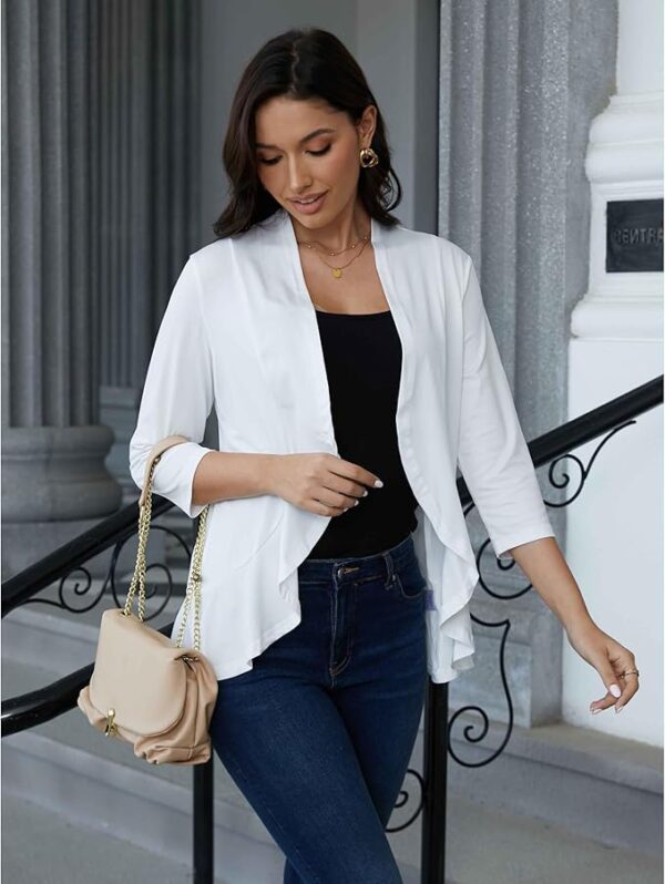 Women's Casual 3/4 Sleeve Lightweight Open Front Cardigans Sweaters with Pockets