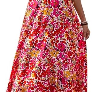 PRETTYGARDEN Women's Summer Maxi Dress Casual Wrap Floral Boho Short Sleeve V Neck Split Ruffle Beach Long Dresses