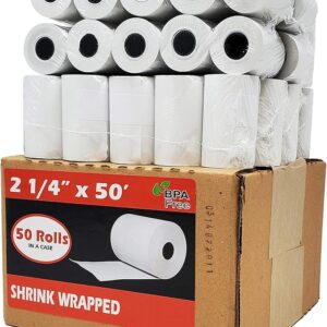 (50 Rolls) 2 1/4 x 50 Thermal Paper Receipt Rolls 55 GSM Premium Quality German Paper fits all Credit Card Terminals Verifone VX520 Ingenico ICT220 ICT250 FD400 BPA Free from BuyRegisterRolls