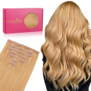 WENNALIFE Seamless Clip In Hair Extensions Human Hair, 24 Inch 160g 7pcs Strawberry Blonde Real Hair Extensions Clip in Human Hair Invisible PU Skin Weft...