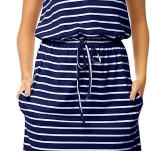 Womens Summer Hide Belly Knee Length Travel Dress Pocket 2025 Spring Short Sleeve Midi Work Casual Teacher Outfits