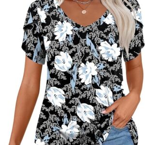 CATHY 2025 Womens Tops Summer Short Sleeve V Neck Tunic T-Shirts Blouse S-4XL