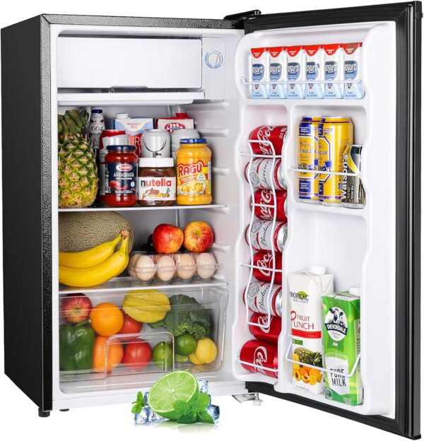 Upstreman 3.2 Cu.Ft Mini Fridge with Freezer, Single Door Mini Fridge, Dorm Fridge, Adjustable Thermostat, Mini Refrigerator for Bedroom, Office, Dorm,...