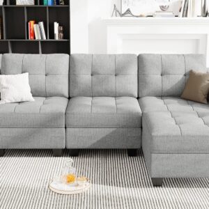 Belffin Modular Sectional Sofa L Shaped Sofa Couch with Storage Seats Convertible Sectional Couch Modular Sofa with Reversible Chaise Fabric Light Grey