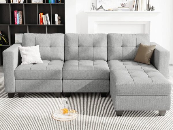 Belffin Modular Sectional Sofa L Shaped Sofa Couch with Storage Seats Convertible Sectional Couch Modular Sofa with Reversible Chaise Fabric Light Grey