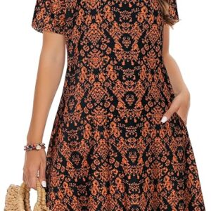Summer Dresses for Women Casual Tshirt Short Sleeve Floral Sundress Beach Cover Ups with Pockets