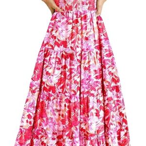 PRETTYGARDEN Women's 2025 Summer Casual Midi Dress Puffy Short Sleeve Square Neck Smocked Tiered Ruffle Dresses
