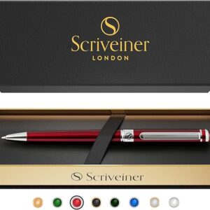 Scriveiner Deep Crimson Ballpoint Pen - Stunning Red Lacquer Luxury Pen, Chrome Finish, Schmidt Black Refill, Best Ball Pen Gift Set for Men & Women,