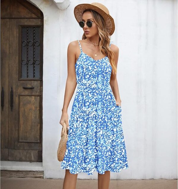 Casual Dresses for Women Sleeveless Summer Beach Dress A Line Spaghetti Strap Sundresses with Pockets Floral