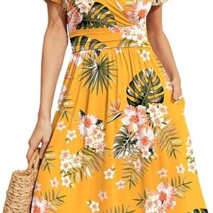 WEACZZY Women's Summer Short Sleeve Casual Dresses V-Neck Floral Party Dress with Pockets