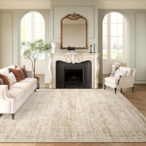 Washable Area Rug 8x10, Large Soft Rugs for Living Room Vintage Beige Carpet 8x10 Area Rugs for Bedroom Dining Room Non-Slip Stain Resistant Under Table Rug