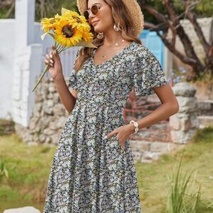 Zeagoo Womens Summer Dress Casual Swing Floral Ruffle Short Sleeve Sundresses Beach Mini A-line Shift Dress 2025 with Pockets