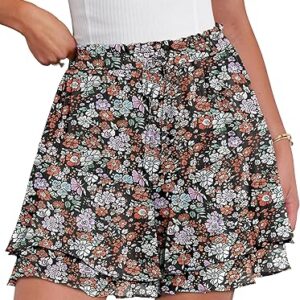 Caracilia Skorts for Women Boho Casual Beach Mini Skirts Summer Floral Ruffle Chiffon Flowy Shorts 2025 Trendy Outfits
