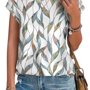 XIEERDUO Womens Tops Short Sleeve Shirts Blouses for Women Dressy Casual Cap Sleeve Tops with Curved Hem