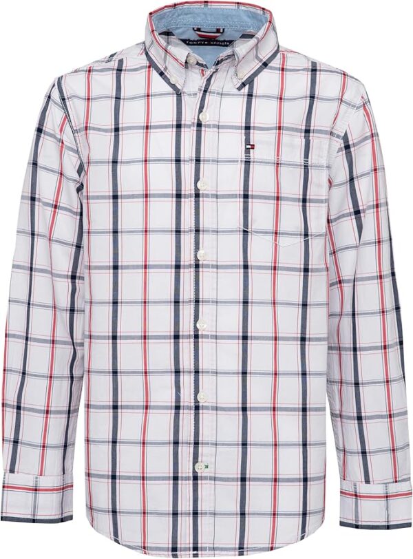Tommy Hilfiger Boys' Long Sleeve Woven Button-Down Shirt, Lightweight & Breathable