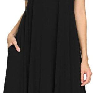 Locryz Women's Short Sleeve Pocket Swing Midi Dress Casual Loose T-Shirt Dress