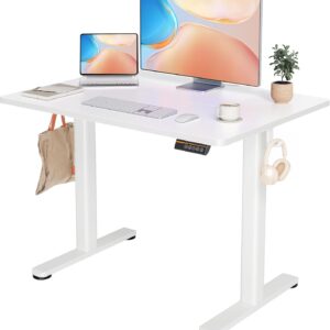 YDN Electric Standing Desk Adjustable Height, 40 x 24 Inches Stand up Desk Desks with Splice Board &Whit