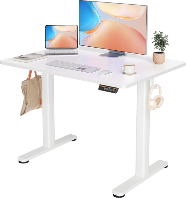 YDN Electric Standing Desk Adjustable Height, 40 x 24 Inches Stand up Desk Desks with Splice Board &Whit