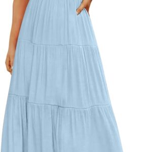 ZESICA Women's 2025 Summer Casual Flutter Short Sleeve Crew Neck Smocked Elastic Waist Tiered Midi Dress